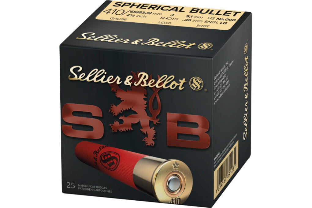 Sellier & Bellot Spherical .410 3 Pellet 2.5in Shotgun Ammo, 25 Rounds-img-0