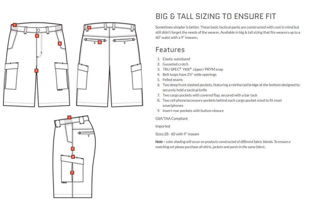 Tru-Spec Men's TRU Simple Tactical Shorts - Men's,-img-2