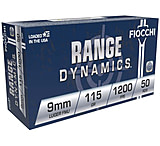 Fiocchi Range Dynamics 9mm 115 Grain FMJ Brass Centerfire Pistol Ammo, 50 Rounds, 9AP