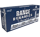 Fiocchi Range Dynamics 9mm 124 Grain FMJ Brass Pistol Ammo, 50 Rounds, 9APB