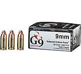 G9 Defense 9mm Luger 80 Grain Hollow Point Brass Cased Pistol Ammo, 20 Rounds, E-9MM-80A