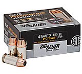 Image of SIG SAUER V-Crown Ammo .45 ACP 185 grain Jacketed Hollow Point Brass Cased Centerfire Pistol Ammunition