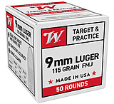Image of Winchester USA 9mm Luger 115 Grain Full Metal Jacket (FMJ) Brass Cased Pistol Ammunition