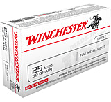 Image of Winchester USA HANDGUN .25 ACP 50 grain Full Metal Jacket Centerfire Pistol Ammunition