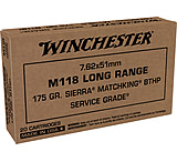 Image of Winchester Service Grade 7.62x51mm NATO 175 Grain Long Range Sierra MatchKing Boat Tail Hollow Point Brass Centerfire Rifle Ammunition