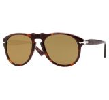 New Persol PO 6649S 10614E Yellow Tortoise Plastic Aviator Sunglasses Green Lens
