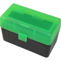 MTM Case-Gard 50 Rifle Ammo Boxes .220 Swift To .458 Winchester Mechanical Hinge Clear Green/Black