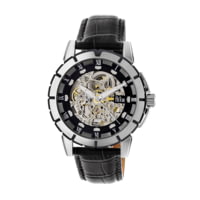 Reign Philippe Automatic Skeleton Dial Leather-Band Watch, Black, REIRN4604