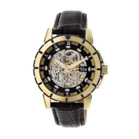 Reign Philippe Automatic Skeleton Dial Leather-Band Watch, Black, REIRN4605
