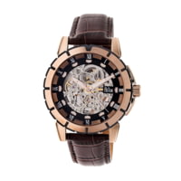 Reign Philippe Automatic Skeleton Dial Leather-Band Watch, Black, REIRN4606