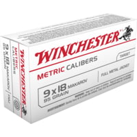 Winchester USA Handgun Metric Calibers 9x18mm Makarov 95 grain Full Metal Jacket Centerfire Pistol Ammunition