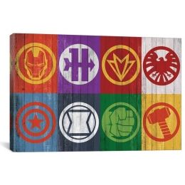 Icanvas Avengers Assemble Colored Wood Classic Badge Art