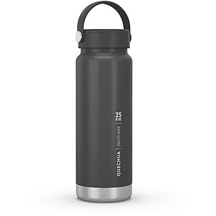 Quechua, Double Wall Insulated Wide Mouth Stainless Steel Water Bottle, 25oz in Carbon Gray