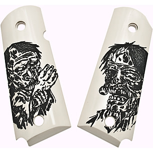 Hogue 1911 Colt Officers Model Scrimshaw Ivory Polymer Zombie-X Gun Grip -  Zombie Green, Glow in the Dark | Free Shipping over $49!