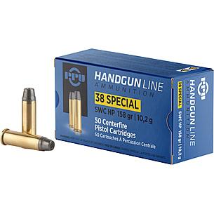 PPU Handgun .38 Special 158 Grain Semi Wadcutter Hollow Point Brass Cased  Pistol Ammunition PPH38SH