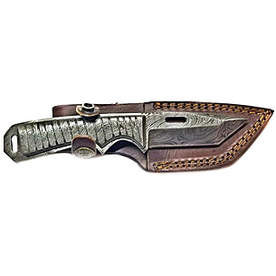 Custom Damascus Hunting Knife with FREE Leather Sheath - Han