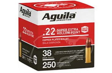 Aguila Ammunition 22LR 38 Grain Copper Plated Hollow Point Brass Case Ammunition, 250, JHP