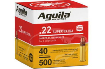Aguila Ammunition Aguila Ammo .22lr High Vel. 1255fps. 40gr. Plated Lrn 500p, 500, JSP