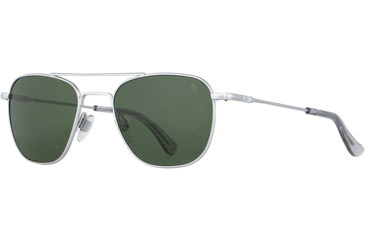 Image of AO Original Pilot 4 Sunglasses, Matte Silver Frame, Green Glass Lens, 55-20-145, OP-455STSMGNG
