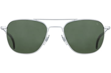 Image of AO Original Pilot 4 Sunglasses, Matte Silver Frame, Green Glass Polarized Lens, Standard Temple w/ Smoke Temple Tip, 52-20-140, OP-452STSMGNG-P