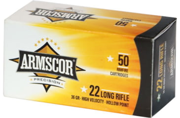 Armscor Precision Inc .22 Long Rifle 36 Grain High Velocity Hollow Point Brass Cased Rimfire Ammunition, 50, LHP