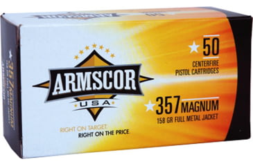 Armscor Precision Inc USA .357 Magnum 158 Grain Full Metal Jacket Brass Cased Pistol Ammunition, 50, FMJ