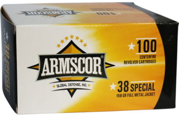 Armscor Precision Inc .38 Special 158 Grain Full Metal Jacket Brass Cased Pistol Ammunition, 100, FMJ