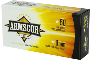 Armscor Precision Inc USA 9mm Luger 115 Grain Full Metal Jacket Brass Cased Pistol Ammunition, 50, FMJ