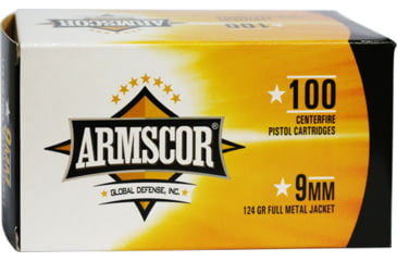 Armscor Precision Inc 9mm Luger 124 Grain Full Metal Jacket Brass Pistol Ammunition, 100, FMJ