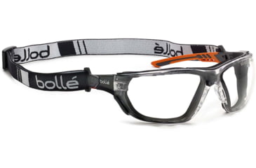 Bolle Ness+ w/ Foam and Strap Safety Glasses, Orange Frame, Clear Lens, PSSNESF028