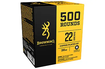 Browning BPR .22 Long Rifle 36 Grain Copper Plated Hollow Point Brass Cased Rimfire Ammunition, 1000, PHP