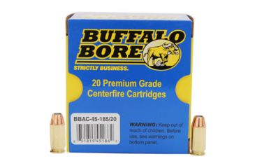 Buffalo Bore Ammunition .45 ACP +P 185 Grain Jacketed Hollow Point (JHP) Brass Cased Centerfire Pistol Ammunition, 20, JHP