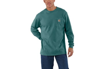 Image of Carhartt Workwear Pocket Long Sleeve T-Shirt for Mens, Blue Green, Small/Regular K126-442-REG-SML
