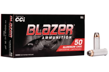 CCI Ammunition Blazer Aluminum .44 Magnum 240 Grain Jacketed Hollow Point Centerfire Pistol Ammunition, 50, JHP