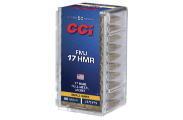 CCI Ammunition .17 Hornady Magnum Rimfire 20 Grain Full Metal Jacket Rimfire Ammunition, 50, FMJ