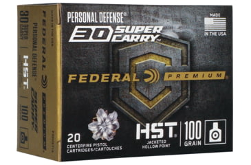Federal Premium 30 Super Carry 100 Grain JHP Nickle Plated Brass Centerfire Pistol Ammunition, 20, JHP