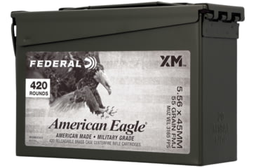 Image of Federal Premium 5.56mm 55gr Full Metal Jacket Boat Tail Brass Centerfire Rifle Ammo, 420 Rounds, XM193BK420 AC1X