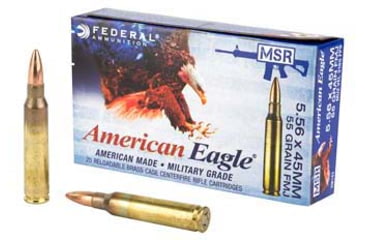 Image of Federal Premium 5.56mm 55gr Full Metal Jacket Boat Tail Brass Centerfire Rifle Ammo, 20 Rounds, XM193X
