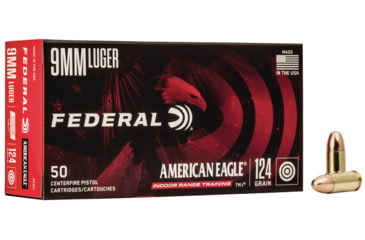 Image of Federal Premium American Eagle Indoor Range Training 9 mm Luger 124 Grain Full Metal Jacket Centerfire Pistol Ammo, 50 Rounds, AE9N1