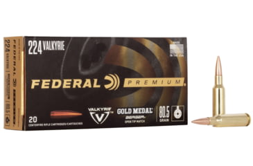 Federal Premium GOLD MEDAL BERGER .224 Valkyrie 80.5 Grain Berger Boat Tail Target Centerfire Rifle Ammunition, 20, BT