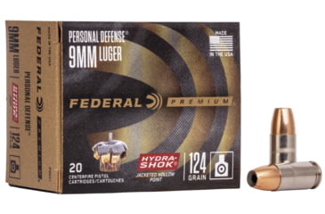 Federal Premium 9 mm Luger 124 Grain Hydra-Shok Jacketed Hollow Point Brass Casing Centerfire Pistol Ammunition Up to 45% Off