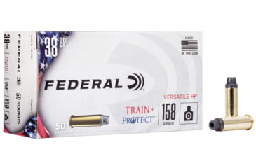 Image of Federal Premium Train+Protect Pistol Ammo, .38 Special, Versatile Hollow Point, 158 grain, 50 Rounds, TP38VHP1