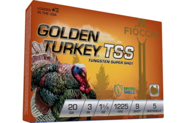 Image of Fiocchi Golden Turkey TSS 20 Gauge 1 3/8 oz 3in 9 Shot Shotgun Ammo, 5 Rounds, 203TSS9