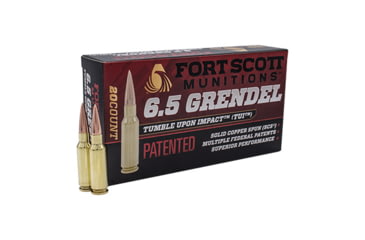 Fort Scott Munitions 6.5 Grendel 123 Grain Copper Solid Brass Cased Centerfire Rifle Ammunition, 20