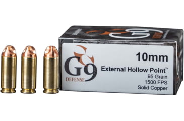 G9 Defense 10mm Auto 95 Grain Hollow Point Brass Cased Pistol Ammunition, 20, HP