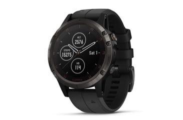 Image of Garmin Fenix 5 Plus, GPS Watch, Carbon Gray DLC Titanium with Black Silicone Band, 010-01988-20