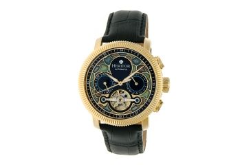 Image of Heritor Aura Leather-Band Watch w/ Day/Date, Gold/Black, Standard HERHR3502