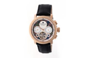 Image of Heritor Aura Leather-Band Watch w/ Day/Date, Rose Gold/Silver, Standard HERHR3506