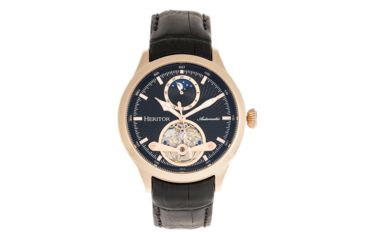 Image of Heritor Automatic Gregory Semi-Skeleton Leather-Band Watch, Rose Gold/Black, One Size, HERHR8105