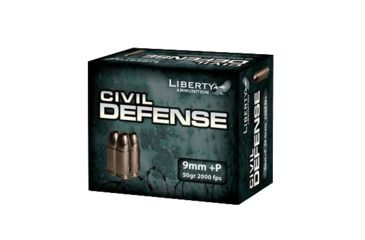 Liberty Ammunition Civil Defense 9mm Luger +P 50 grain Hollow Point Brass Cased Centerfire Pistol Ammunition